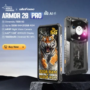 Ulefone Armor 28 Pro 5G Rugged Smartphone, 6,67" AMOLED, 512 GB ROM, 10600 mAh Akku, 120 W, MTK Dimensity 7300, 64 MP Kamera