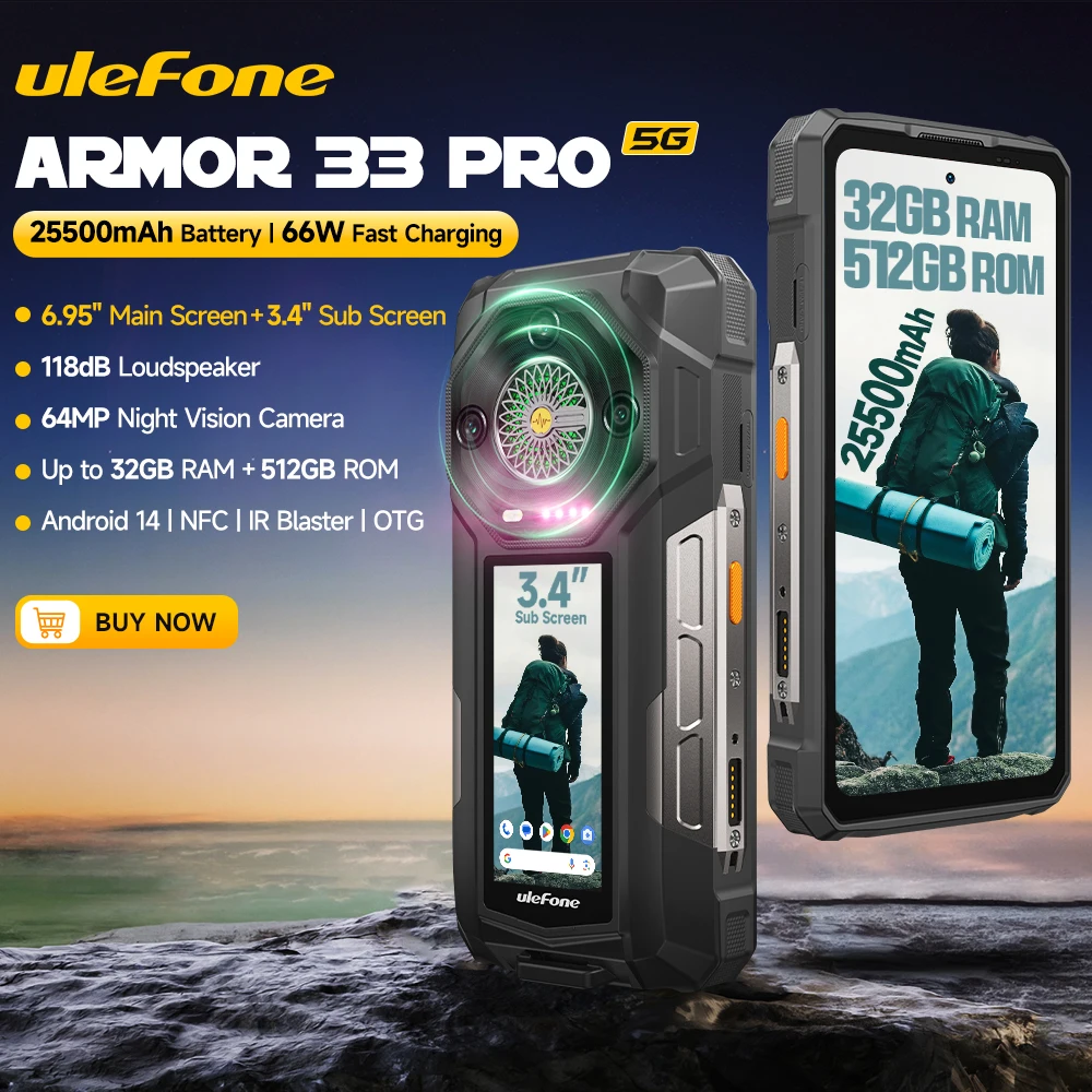 Ulefone Armor 33 Pro 5G Outdoor-Smartphone, 25500mAh Akku, 512GB Speicher, 6,59" 120Hz + 3,4" Rückdisplay, NFC, Android – Bild 7