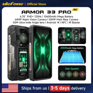 Ulefone Armor 33 Pro 5G Outdoor-Smartphone, 25500mAh Akku, 512GB Speicher, 6,59" 120Hz + 3,4" Rückdisplay, NFC, Android