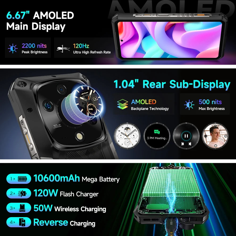 Ulefone Armor 28 Pro 5G Rugged Smartphone, 6,67" AMOLED, 512 GB ROM, 10600 mAh Akku, 120 W, MTK Dimensity 7300, 64 MP Kamera – Bild 4