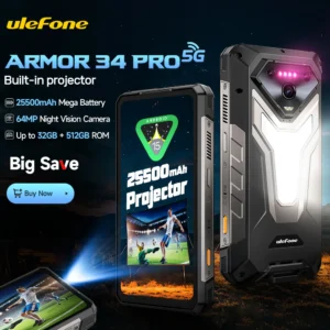 Ulefone Armor 34 Pro 5G – Outdoor-Smartphone, 25500mAh Akku, Projektor, 6,95″ 120Hz
